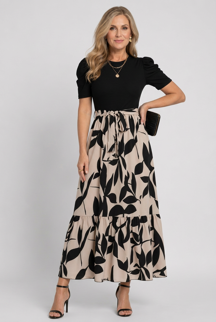 Avelyn women's comfortable short sleeve abstract floral maxi dress, versatile for spring casual wear or vacation.