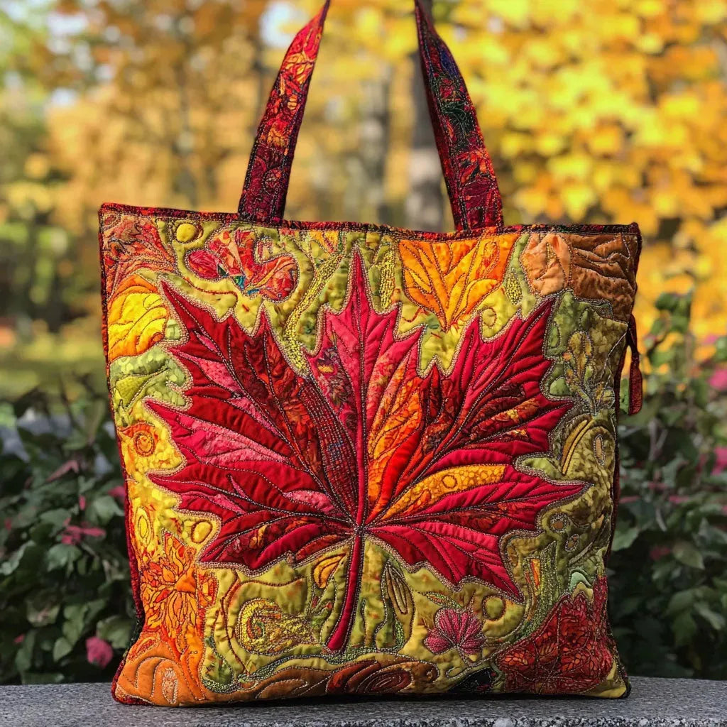 Women's handcrafted autumn sunset padded shoulder bag. Unique fall fashion accessory & everyday tote with stylish design.