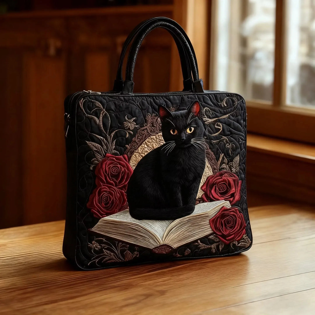 Women's handcrafted quilted shoulder bag with dark handles. Stylish & versatile classic everyday handbag.