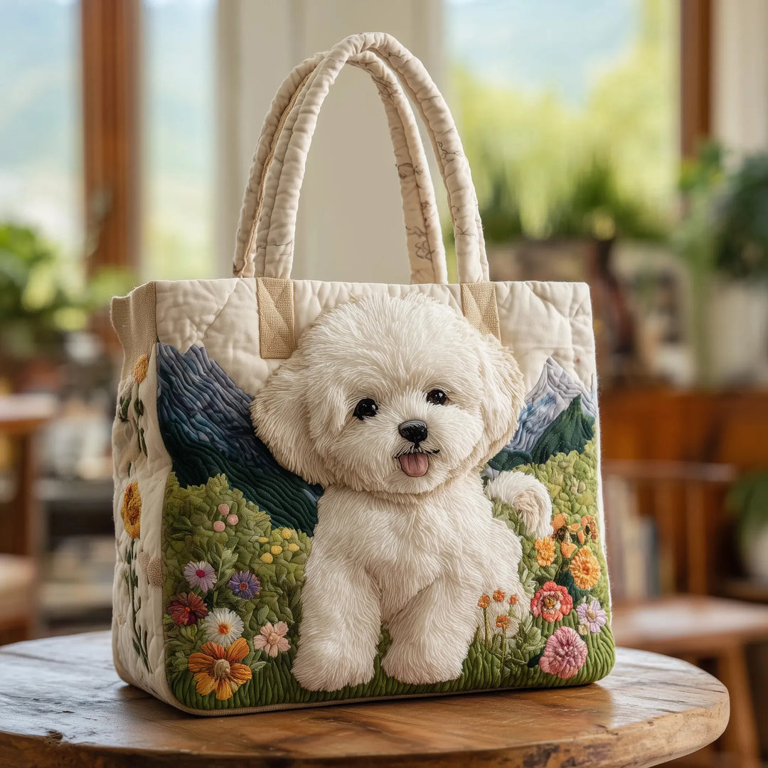 Women's playful dog print padded tote bag, a stylish & handcrafted shoulder bag perfect for everyday carry.