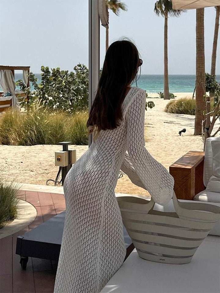 Women's fashion button front maxi dress. Long sleeve, elegant style, suitable for lounge or evening.