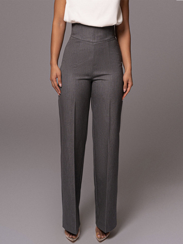 Classic style women's tailored wide leg pants, high waist fit, ideal for elegant office fashion.