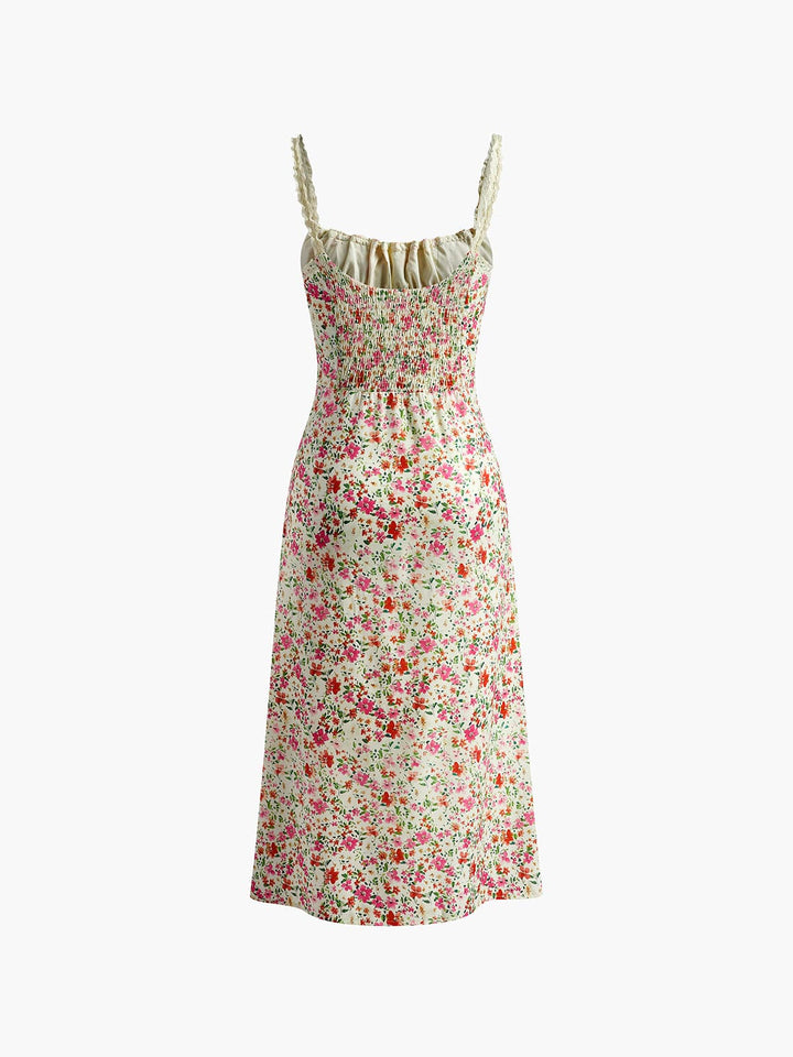 Women's elegant floral midi dress, romantic print, ideal for spring, summer, or casual wear.