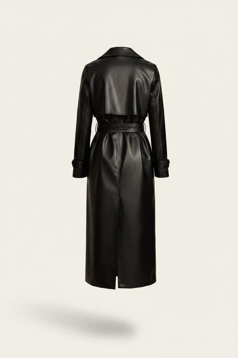 Chic women's leather look lightweight button-up jacket for elegant spring & summer style.