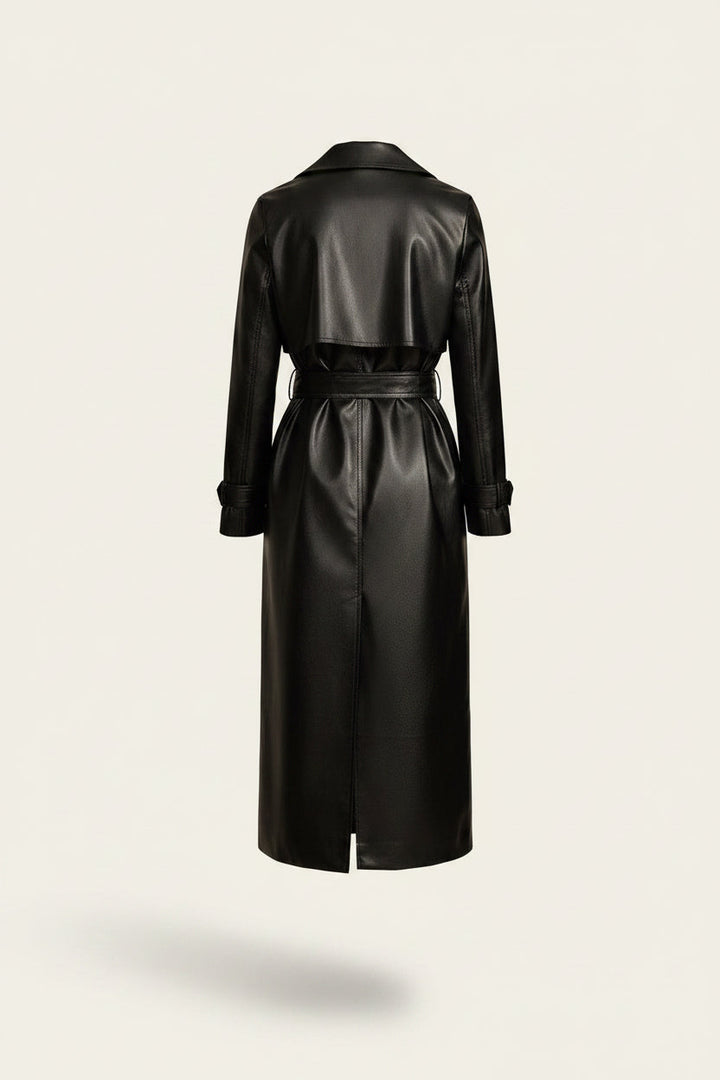 Chic women's leather look lightweight button-up jacket for elegant spring & summer style.