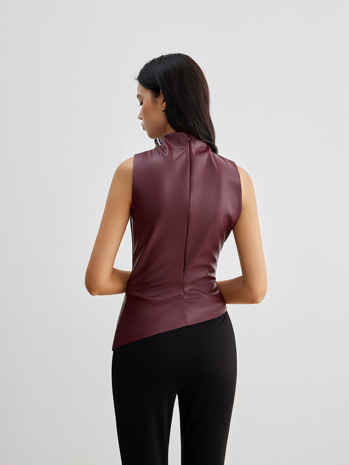 Stylish women's drape sleeveless top, high neck design. Perfect for elegant evening wear or a contemporary office look.
