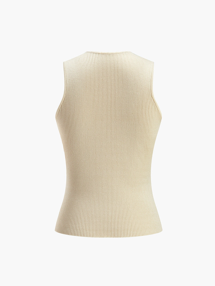 Back view of women's ribbed bodycon sleeveless top, highlighting its slim-fit design.