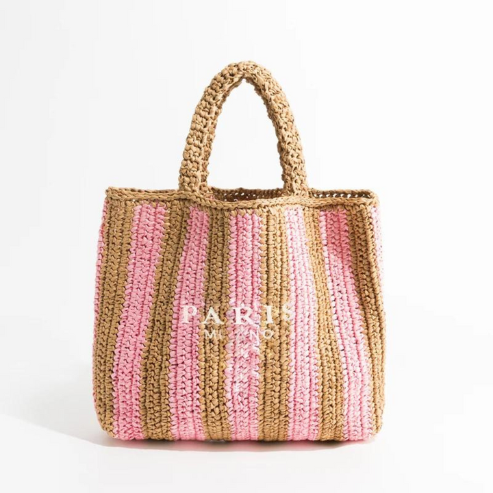 Boho crochet straw tote for women, a stylish handwoven bag perfect for beach days, summer outfits, or daily use.