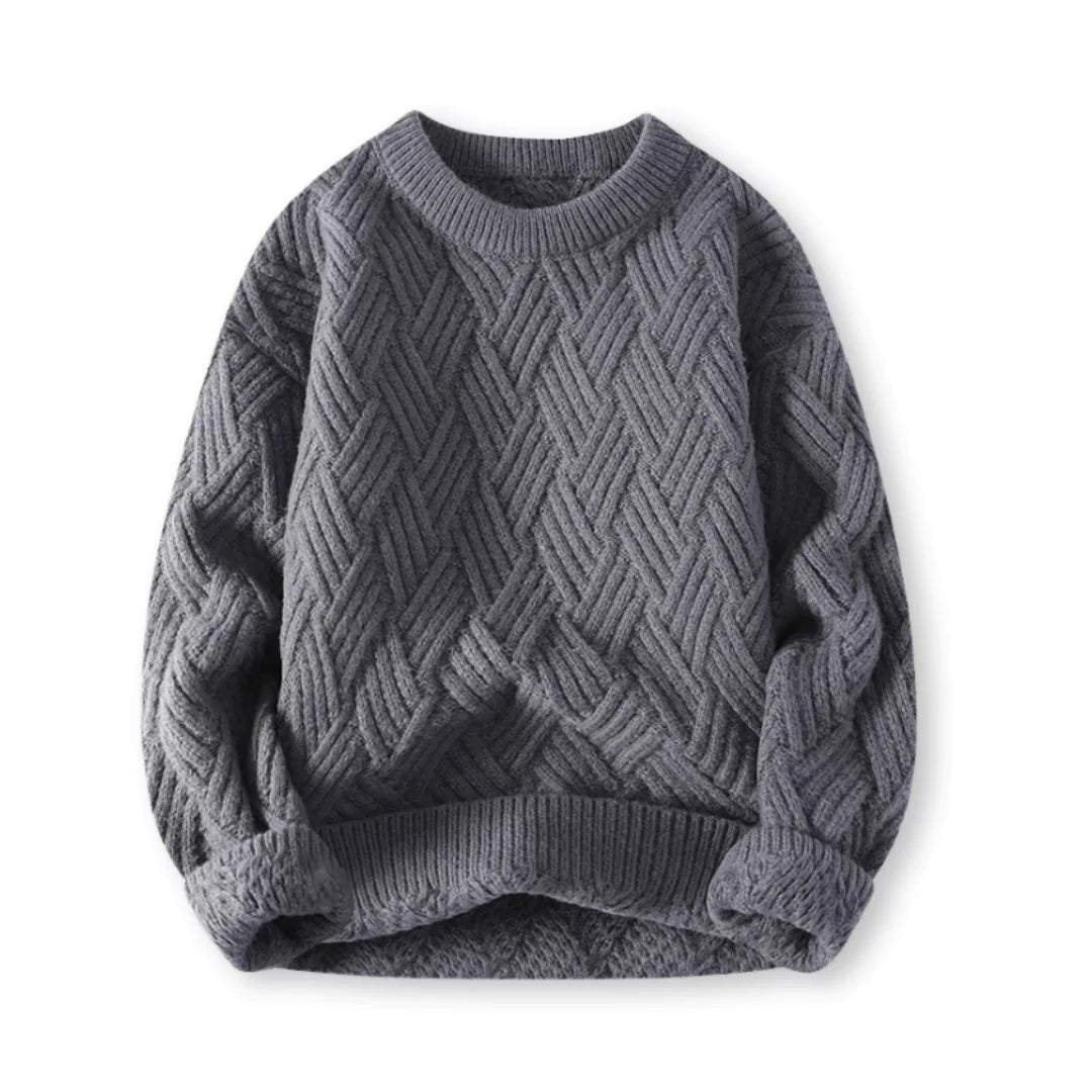 Cozy men's ribbed crew neck sweater for ultimate comfort. Essential long sleeve knit for winter fashion.