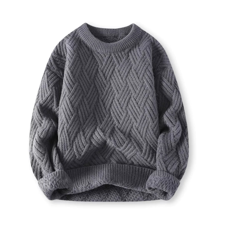 Cozy men's ribbed crew neck sweater for ultimate comfort. Essential long sleeve knit for winter fashion.