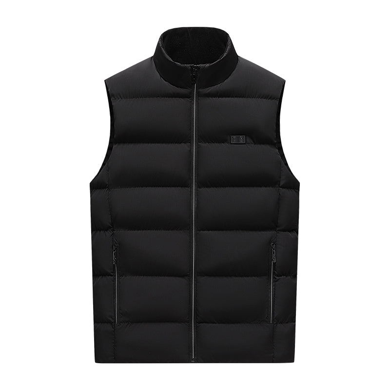Model showcasing a sleek unisex heated jacket with adjustable heat for optimal winter comfort.