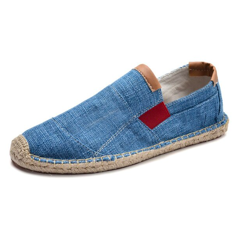 Men's comfortable espadrille slip-ons. Perfect casual spring/summer flats for relaxed beach style.