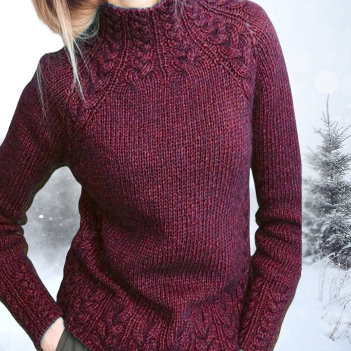 Women's elegant long sleeve textured turtleneck sweater, a warm pullover for stylish winter outfits.