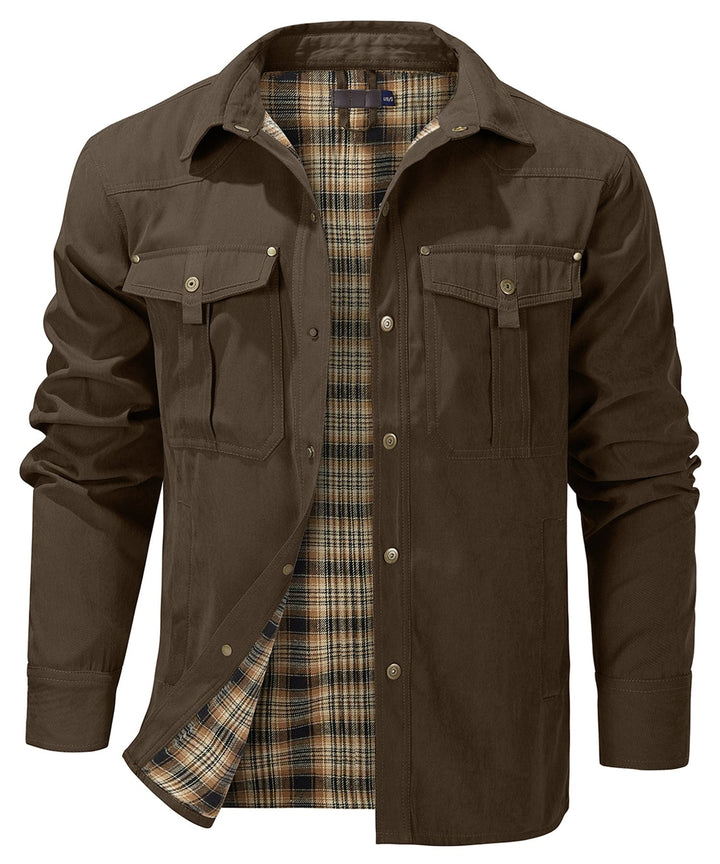 Comfortable men's casual insulated flannel jacket, ready for layering.