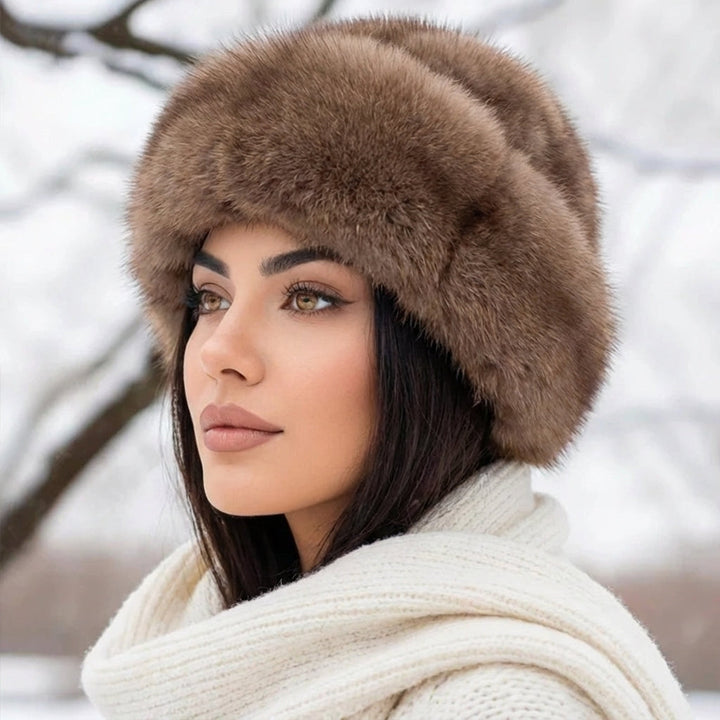 Elegant women's real mink fur winter hat. Luxurious and warm for cold weather fashion.