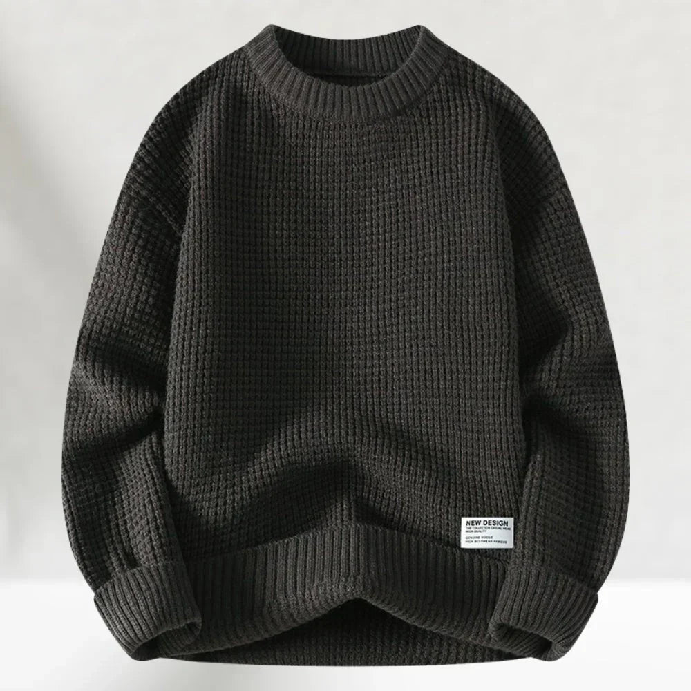 Comfortable men's crew neck pullover in a warm waffle knit. Ideal for everyday wear & fall fashion. Long sleeve.