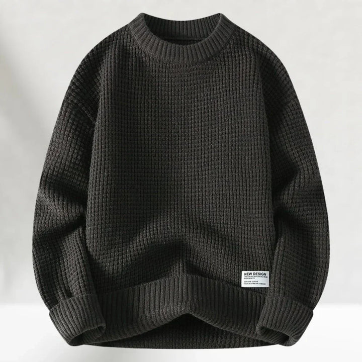 Comfortable men's crew neck pullover in a warm waffle knit. Ideal for everyday wear & fall fashion. Long sleeve.