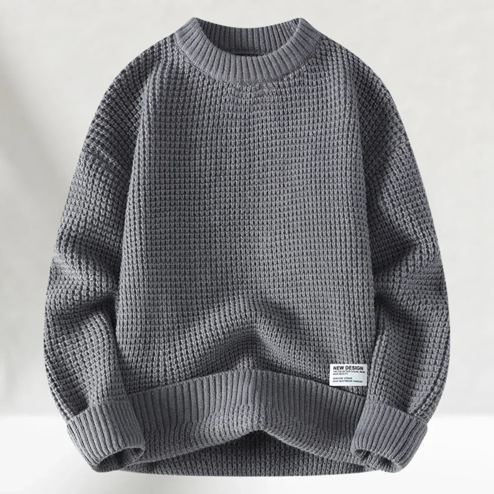 Stylish men's waffle knit pullover sweater with crew neck. Great for winter, fall, and casual everyday comfort.