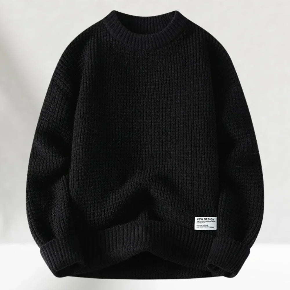 Men's waffle knit crew neck pullover sweater, perfect for casual fall & winter fashion. Cozy & stylish long sleeve top.