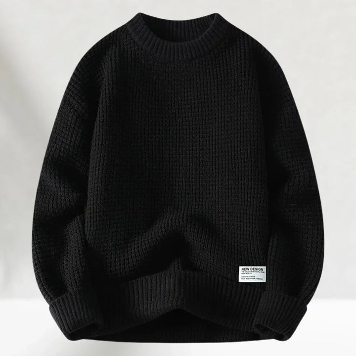 Men's waffle knit crew neck pullover sweater, perfect for casual fall & winter fashion. Cozy & stylish long sleeve top.
