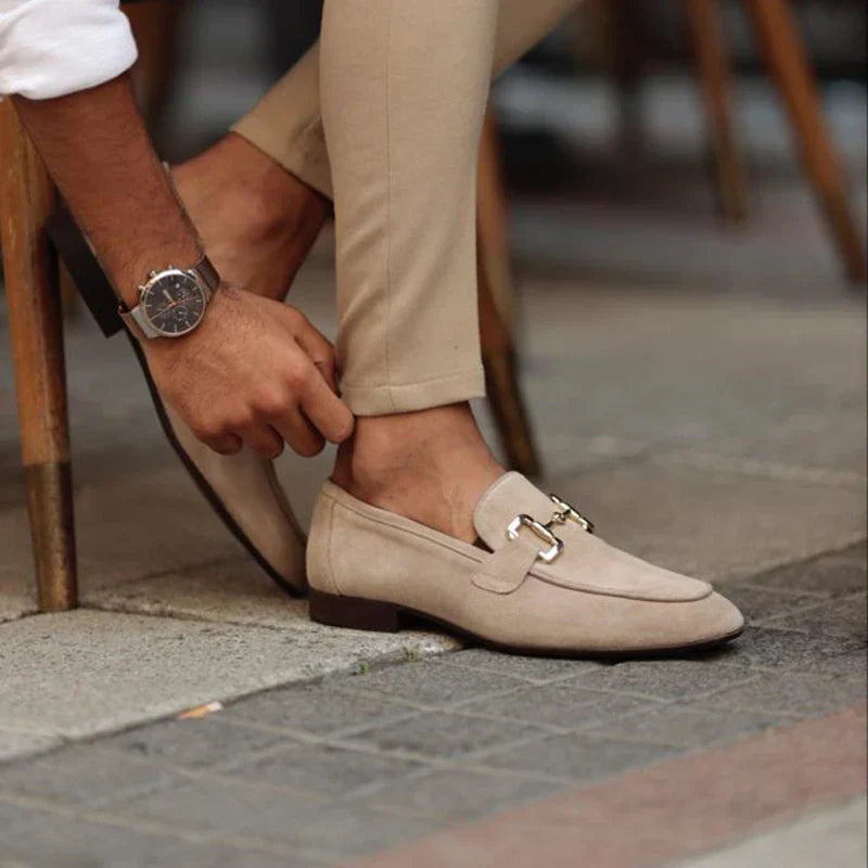 Men's elegant slip-on loafers with metal buckle. Ideal for smart casual, business & formal outfits.