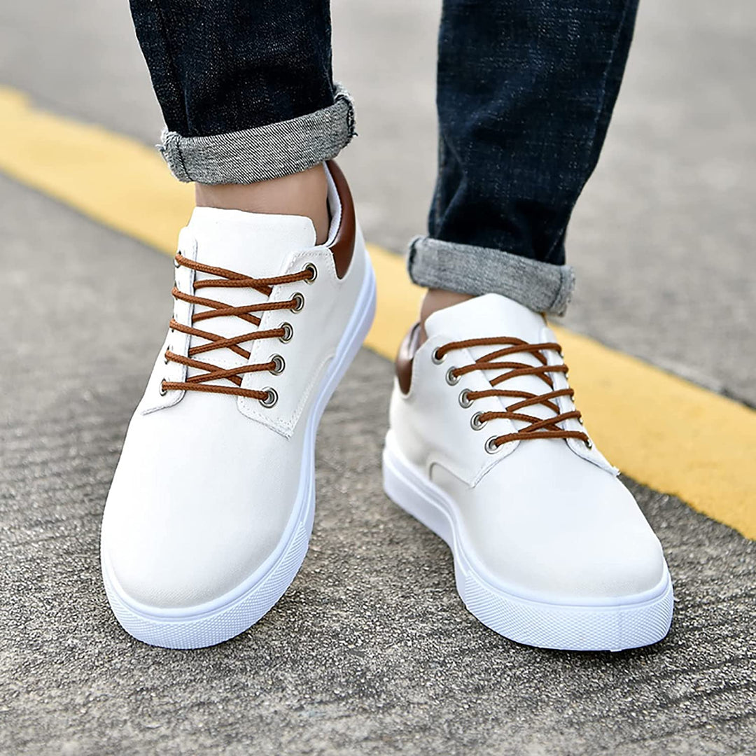 Modern men's low-top casual footwear, lace-up design with plush cushioning for all-day comfort.