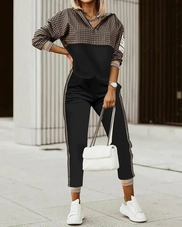 Women's everyday modern comfort tracksuit set, a stylish two-piece outfit ideal for lounge or activewear.