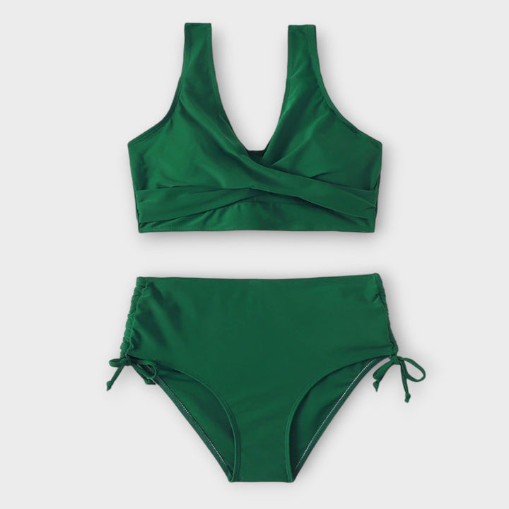 Chic black women's two-piece bikini, versatile swimwear for beach, pool & summer style.