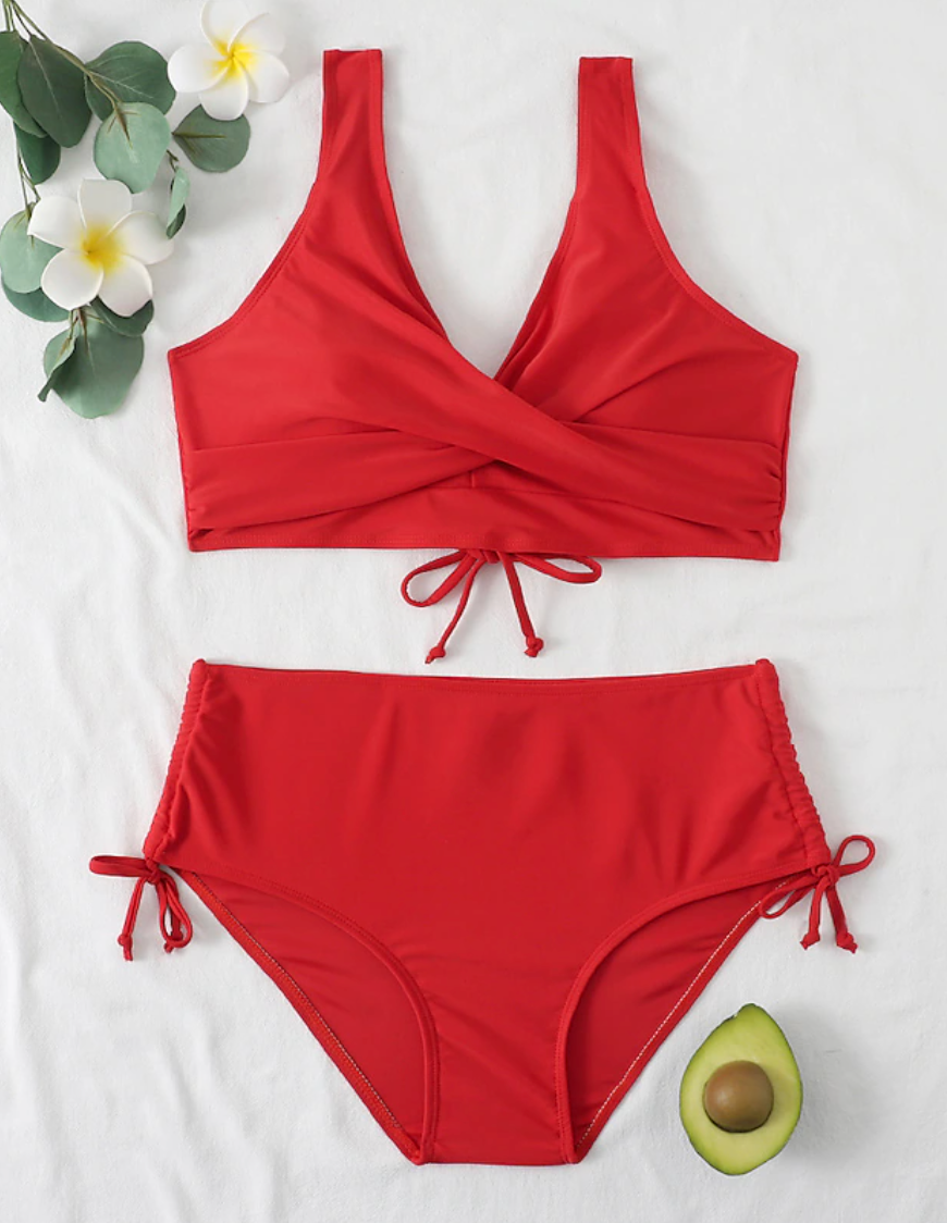 Stylish women's two-piece bikini set, perfect for summer beachwear and poolside fashion. Modern swimwear.