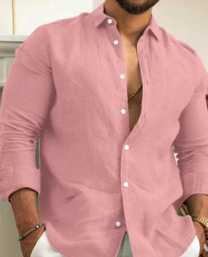 Stylish men's button-down shirt. Perfect long-sleeve summer wear & classic smart casual everyday fashion.