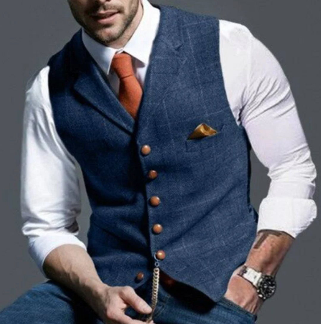 Men's slim fit dress vest, sharp & stylish. Ideal formalwear for business, weddings, or casual chic outfits.