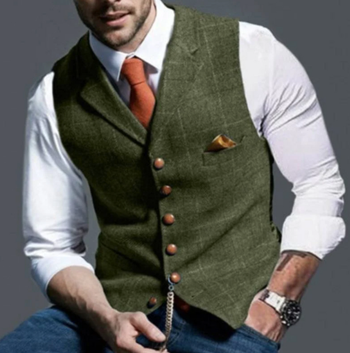 Stylish men's slim fit vest, creating a modern layered look for casual chic or men's fashion.