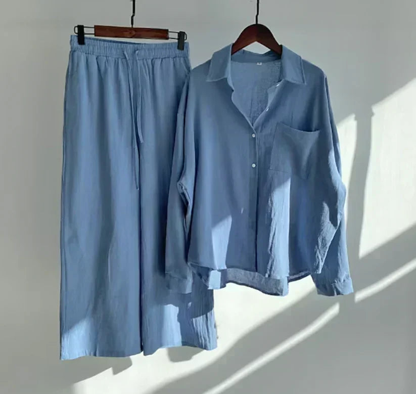 Stylish women's summer two-piece matching set, perfect for resort wear or a relaxed vacation look.