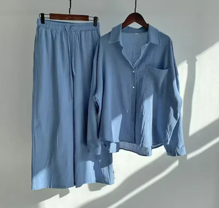 Stylish women's summer two-piece matching set, perfect for resort wear or a relaxed vacation look.