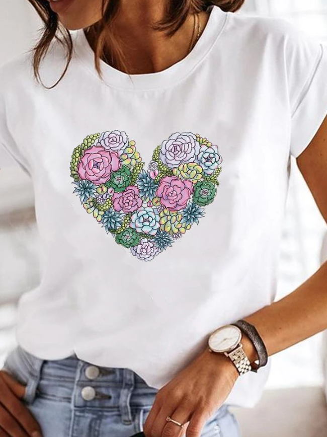 Relaxed fit women's summer t-shirt, a versatile and comfortable casual shirt for ladies everyday wear.
