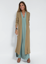 Turquoise dress + vest in coffee