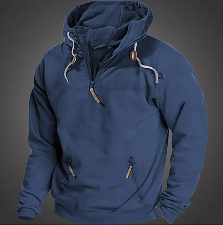 Versatile men's quarter zip hoodie, ideal for activewear, sportswear, and streetwear, offering warmth and style.