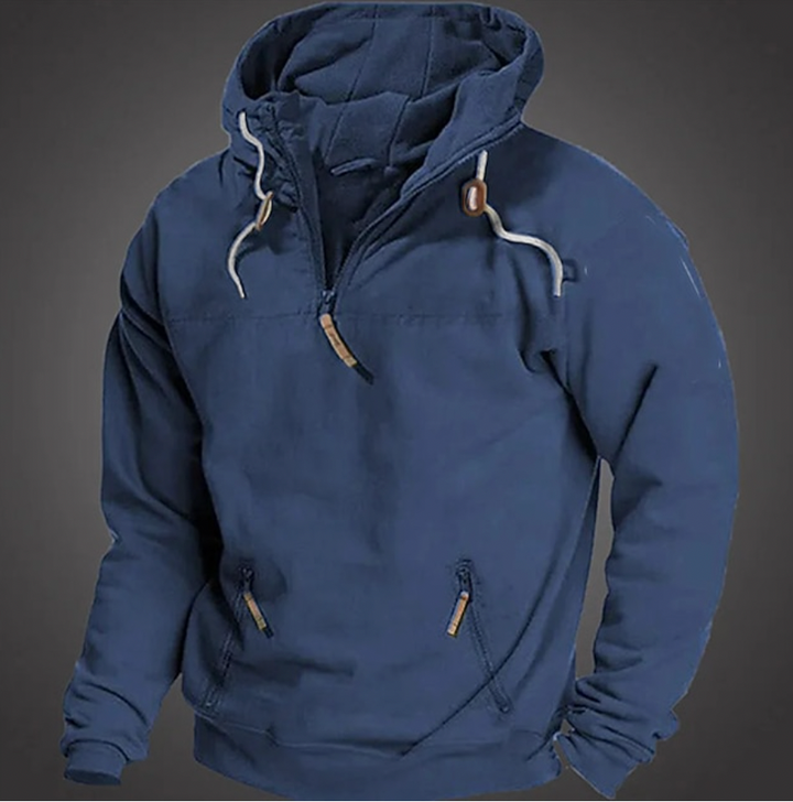 Versatile men's quarter zip hoodie, ideal for activewear, sportswear, and streetwear, offering warmth and style.