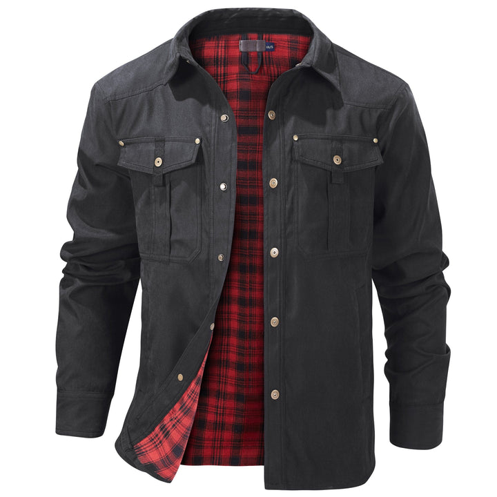 Men's insulated flannel jacket, durable cold weather outerwear.