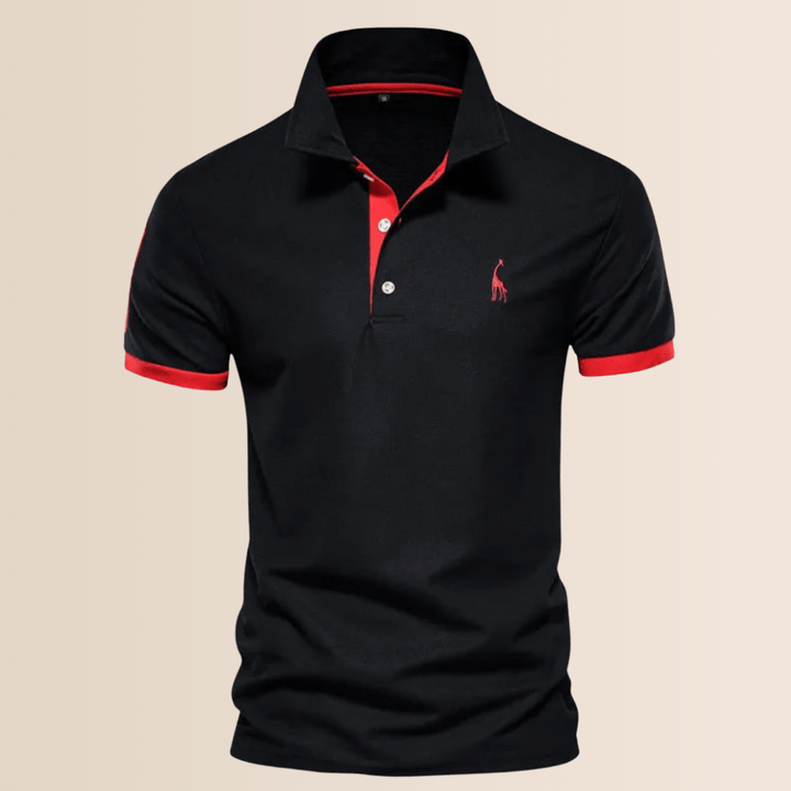 Stylish men's V-neck polo with stand collar, short sleeves. A versatile pullover for casual spring & summer style.