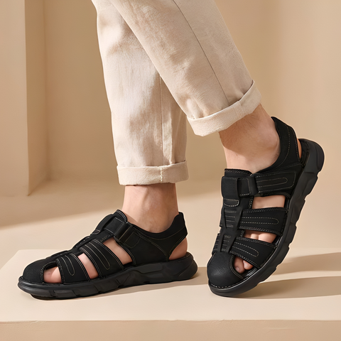 Durable men's closed-toe fisherman sandals with Velcro closure, perfect for casual summer and outdoor comfort.