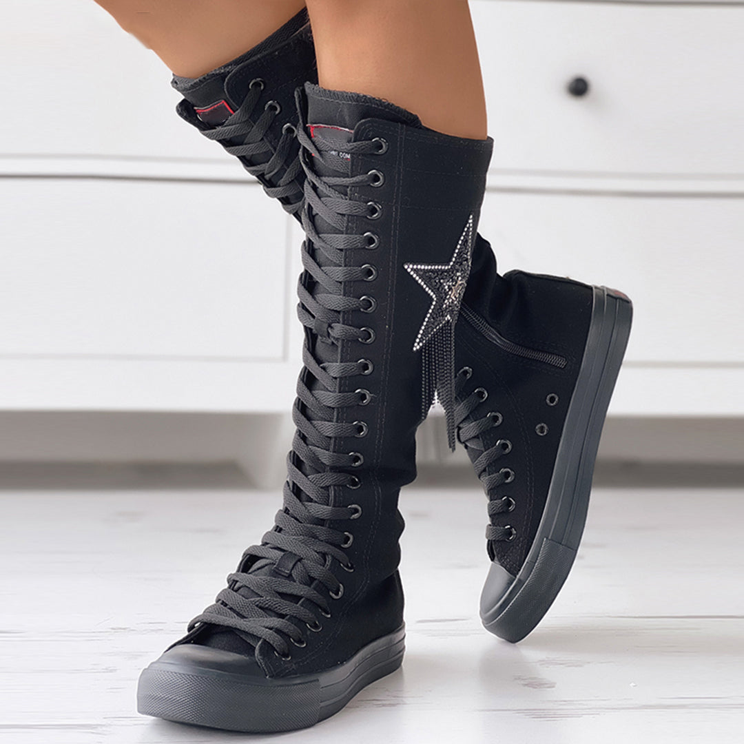 Lovania-Mode 20241104: Women's stylish lace-up boots with tassels, a must-have fashion footwear.