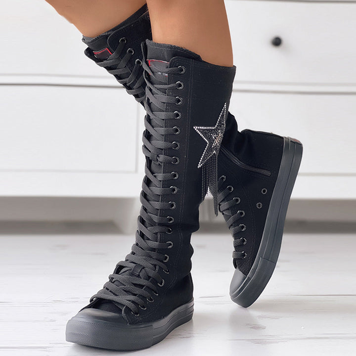 Lovania-Mode 20241104: Women's stylish lace-up boots with tassels, a must-have fashion footwear.