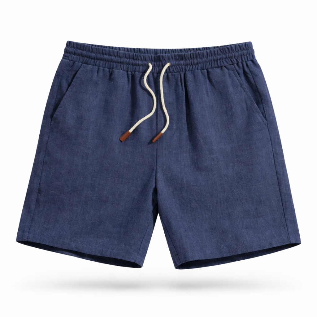 Stylish men's versatile summer shorts with elastic waist and adjustable drawstring, ideal for vacation or beach.