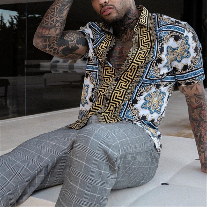 Stylish two-piece men's set, ideal for summer casual wear, beach, or travel. Short sleeves & shorts.