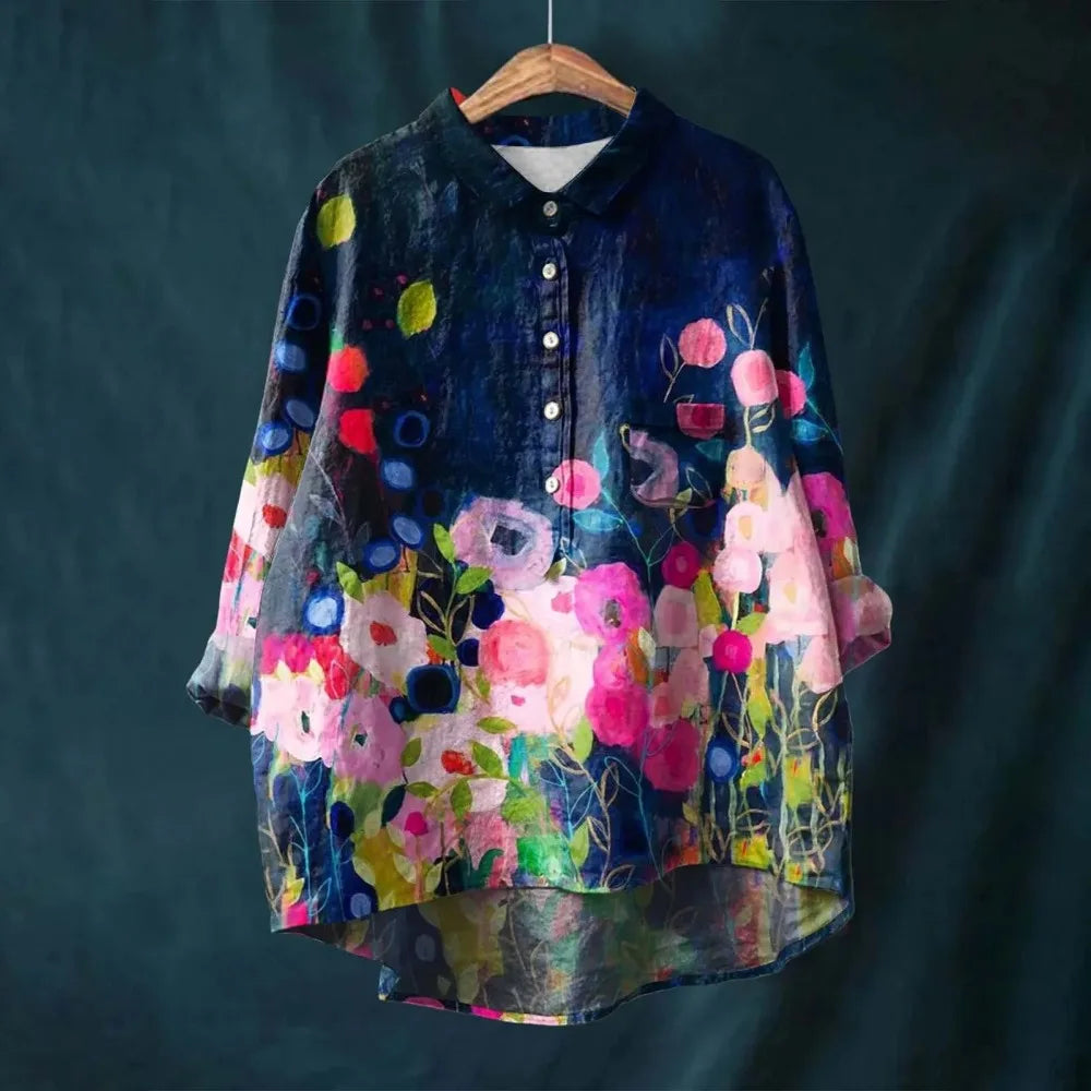 Versatile women's floral blouse, vintage style, ideal for spring fashion, summer top & casual wear.