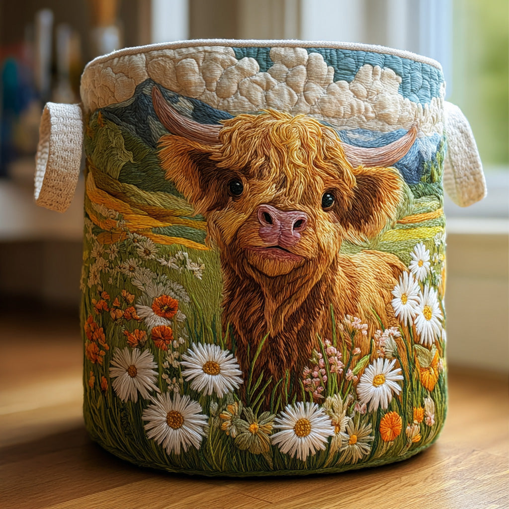 Bloom Highland quilted laundry basket for home organization, self-standing fabric clothes hamper, foldable storage.