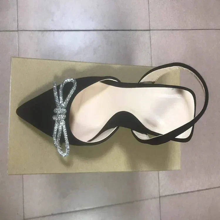 Women's elegant bow pointed high heel sandals, stylish summer footwear for parties & dress occasions.