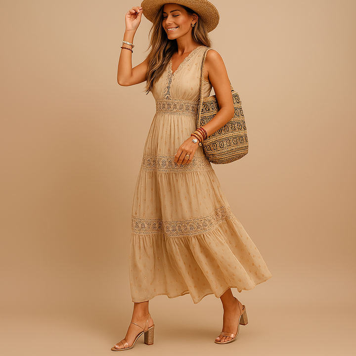 Women's flowy boho summer dress, lightweight and comfortable for beach, festival, vacation, or casual wear. Sundress.