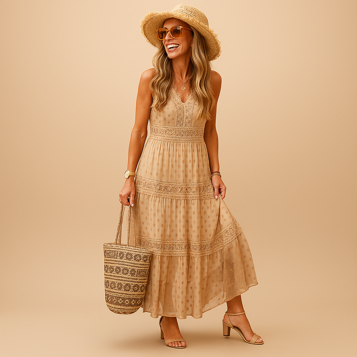 Bohemian women's summer dress, ideal for beach holidays or festival outfits. Flowy & lightweight, Ibiza style.